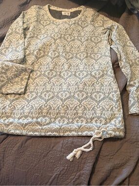 Ruff Hewn Cream and Gray Patterned Drawstring Sweatshirt